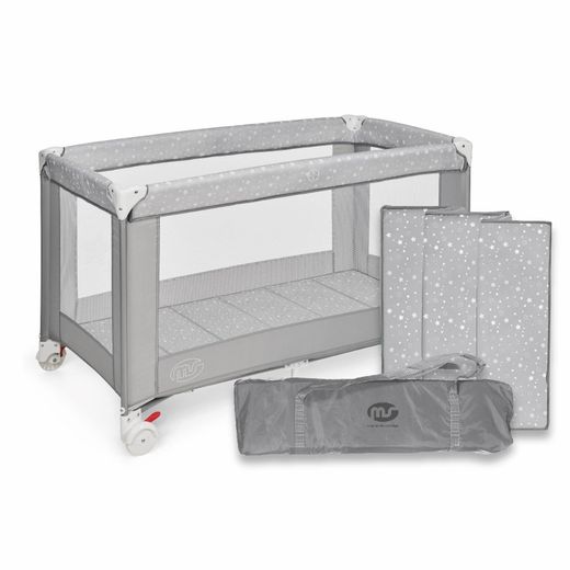 Cuna De Viaje Plegable Estrellas Gris