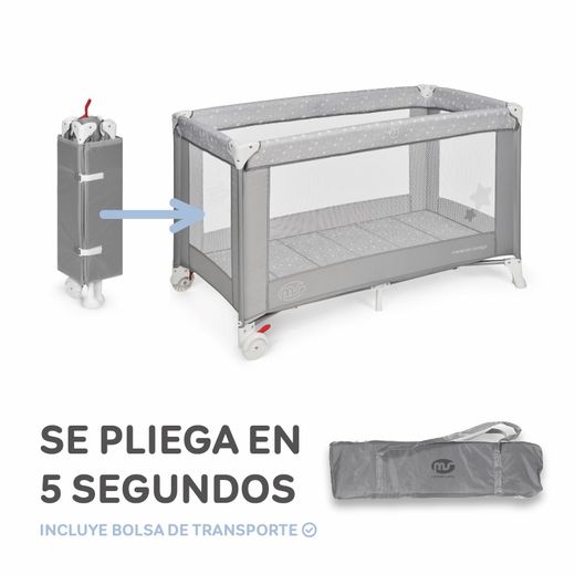 Cuna De Viaje Plegable Estrellas Gris